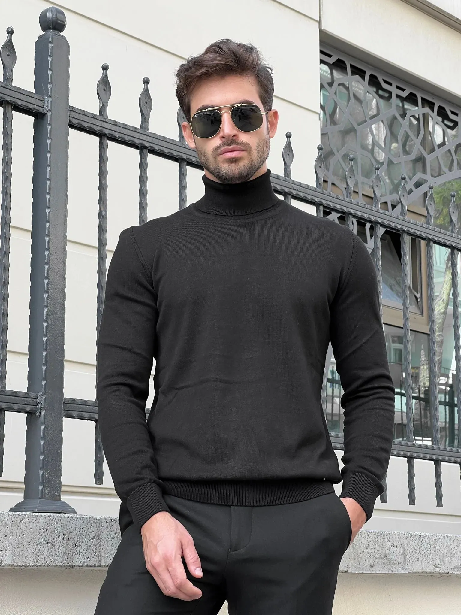 Stefano Slim Fit Black Turtleneck Sweater