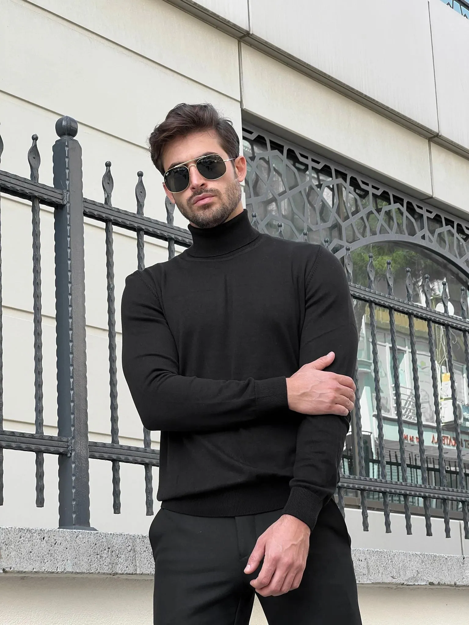 Stefano Slim Fit Black Turtleneck Sweater