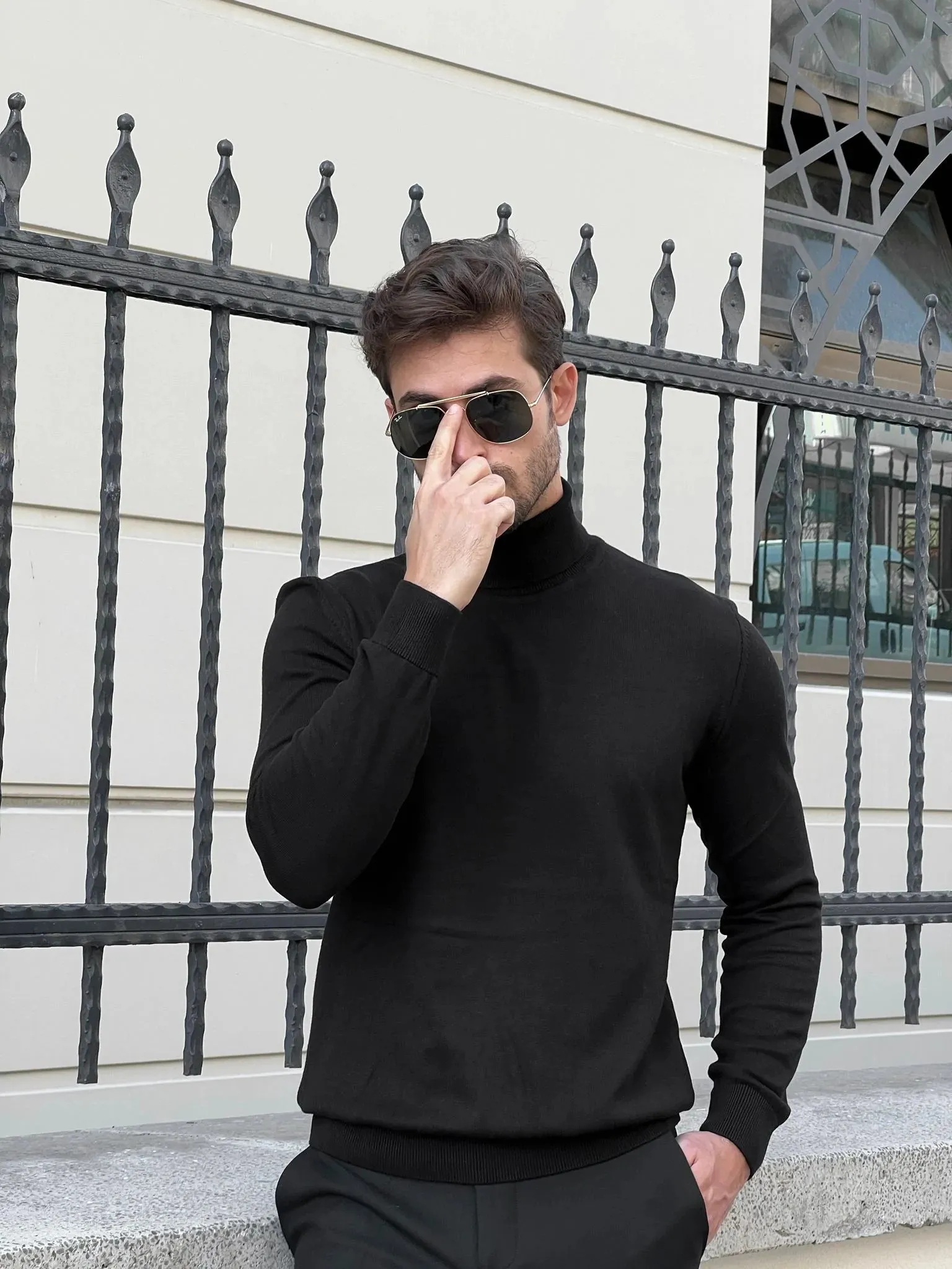 Stefano Slim Fit Black Turtleneck Sweater