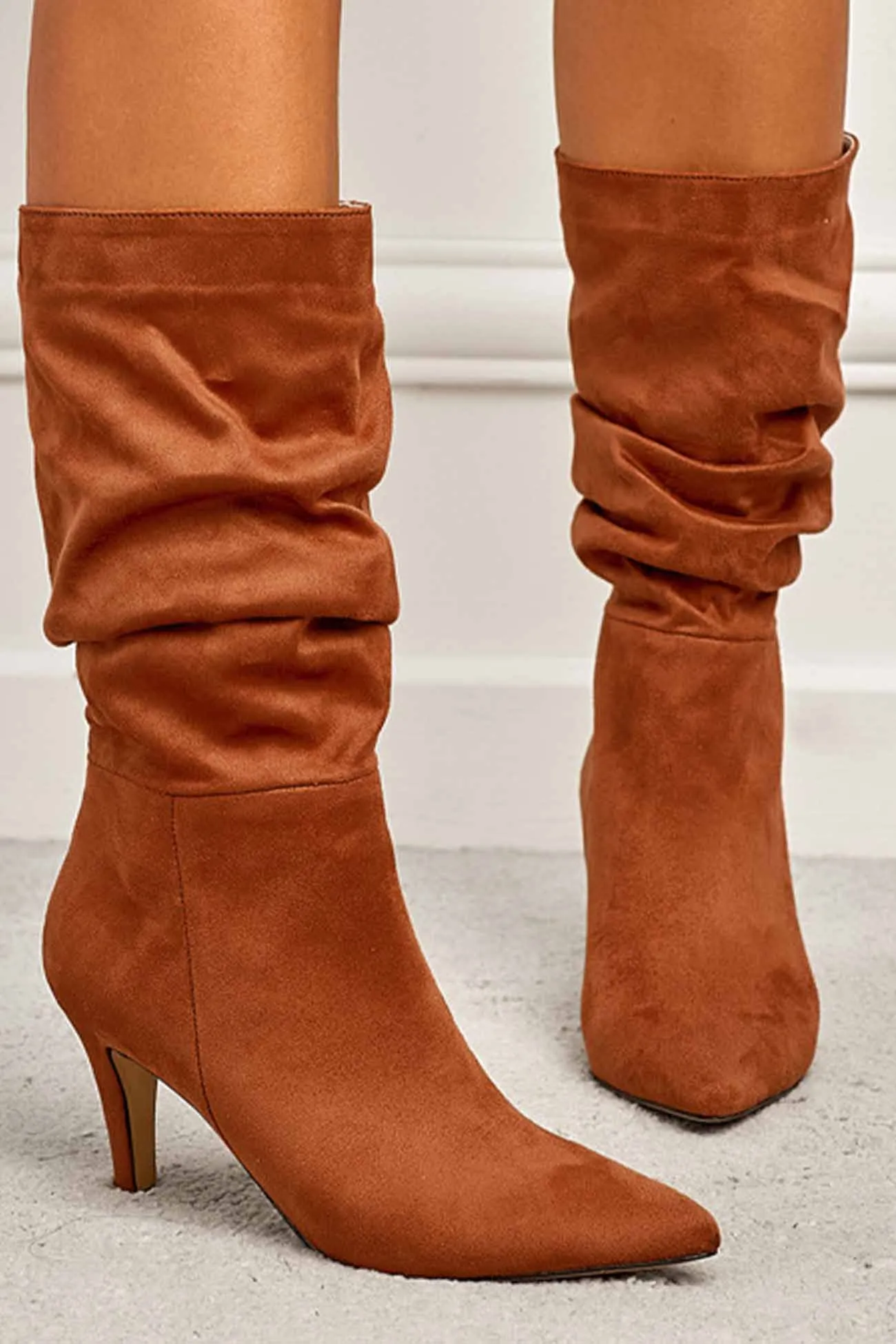 Suede Pointed Toe Pleated Stiletto Heels Ankle Boots