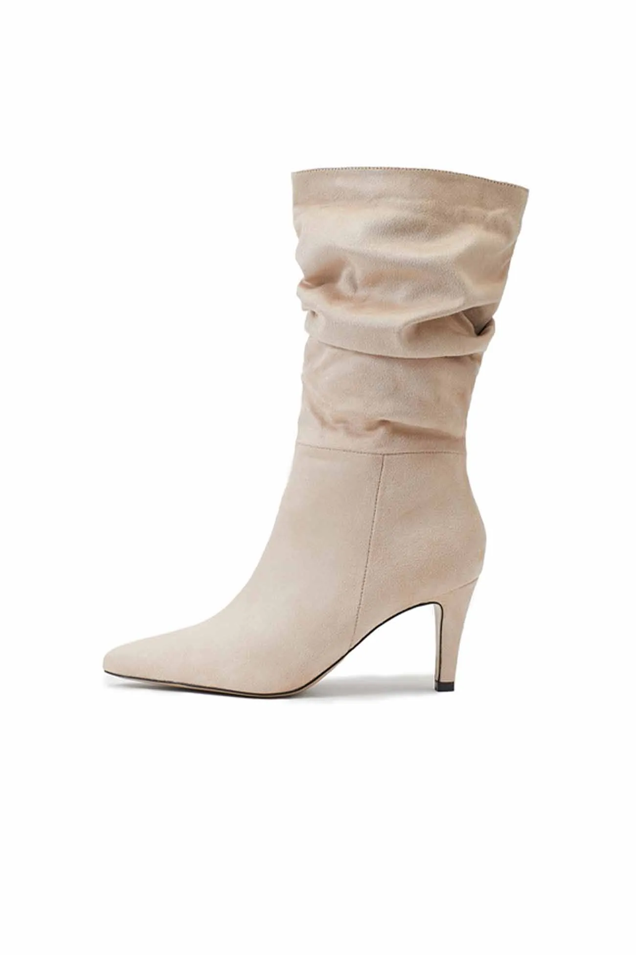 Suede Pointed Toe Pleated Stiletto Heels Ankle Boots