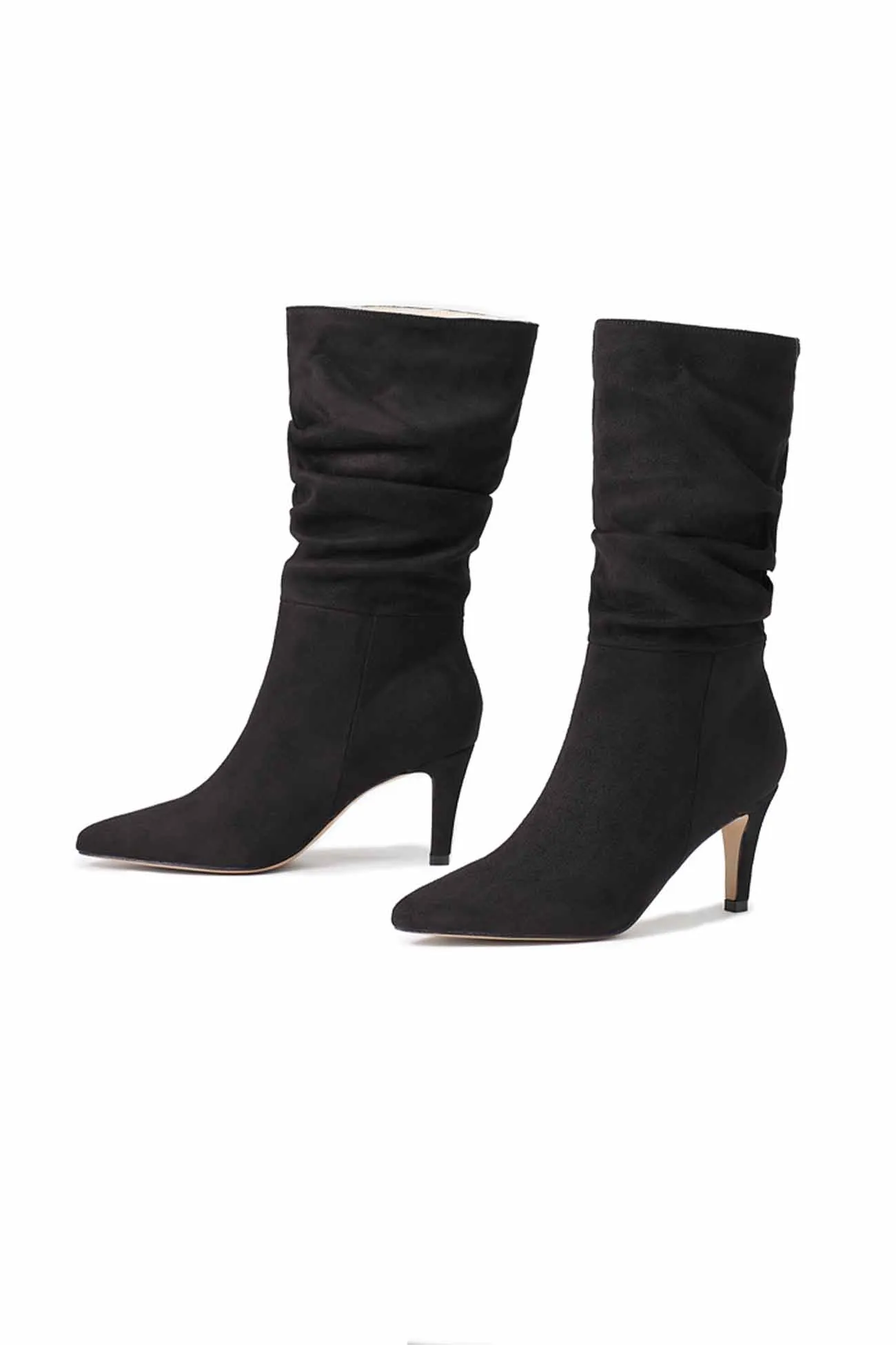 Suede Pointed Toe Pleated Stiletto Heels Ankle Boots