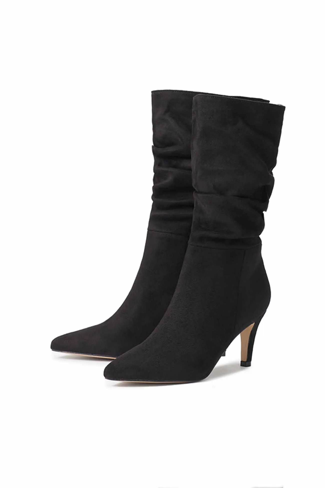 Suede Pointed Toe Pleated Stiletto Heels Ankle Boots