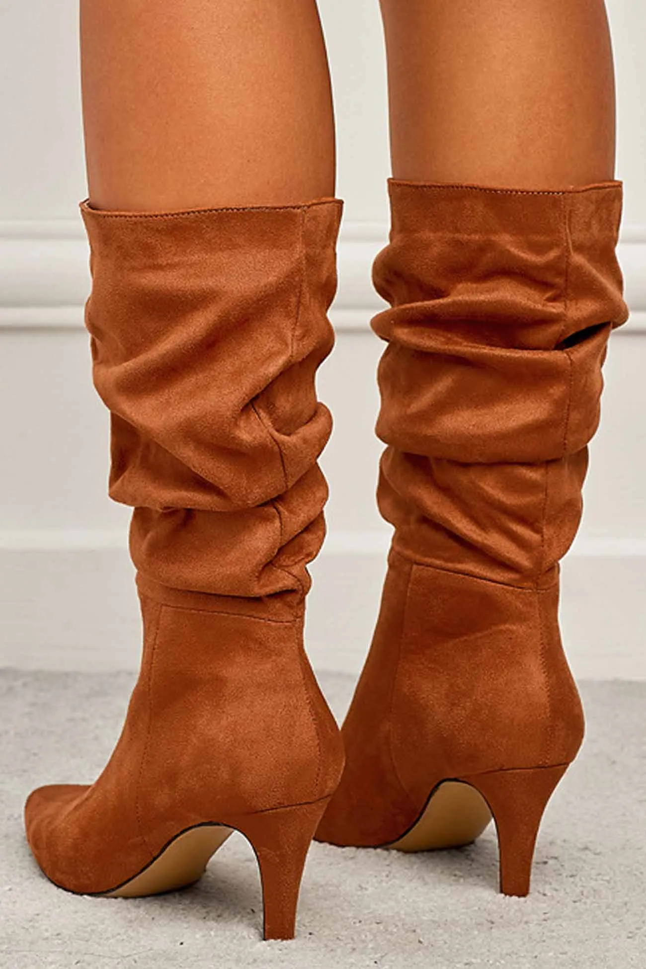 Suede Pointed Toe Pleated Stiletto Heels Ankle Boots