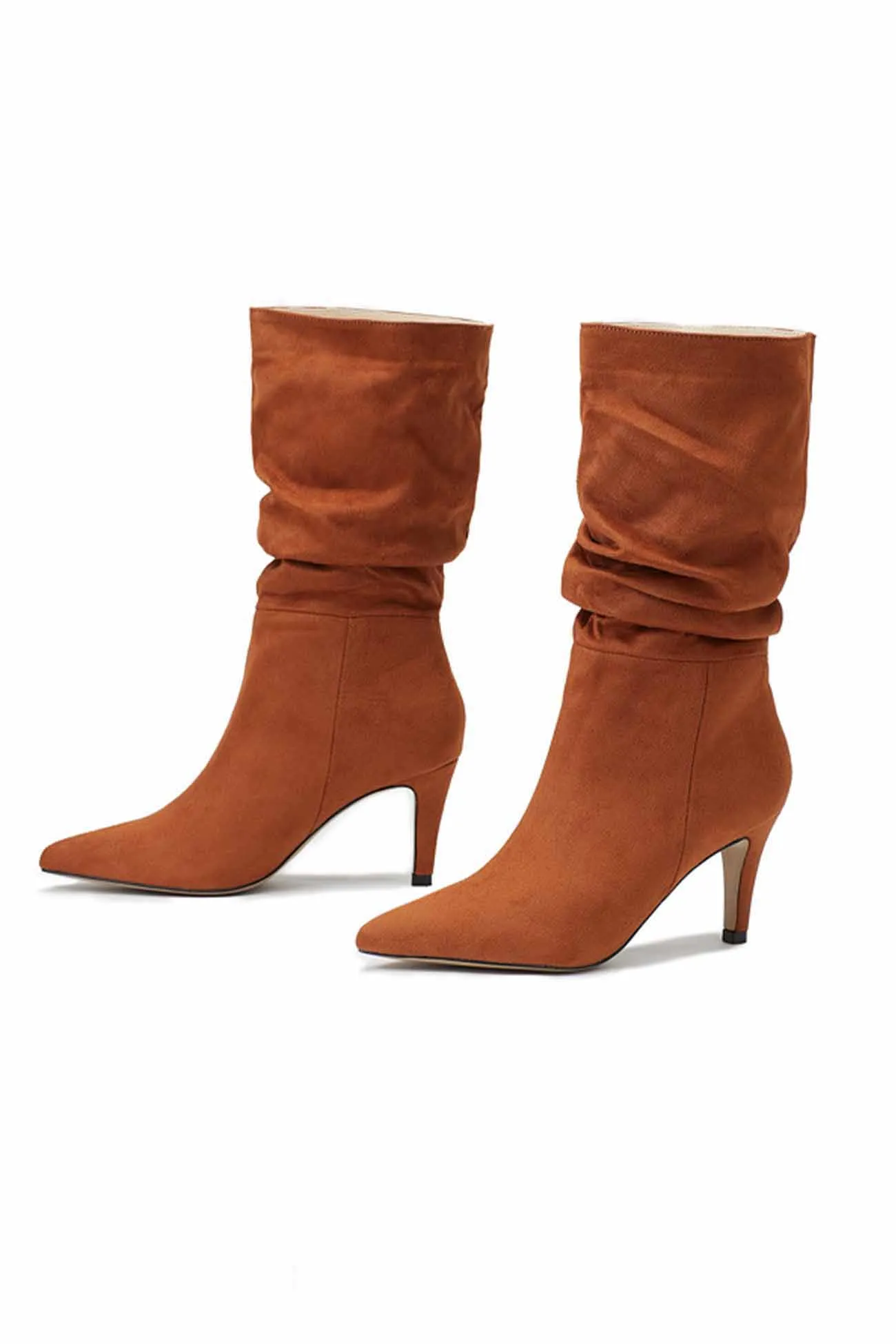 Suede Pointed Toe Pleated Stiletto Heels Ankle Boots