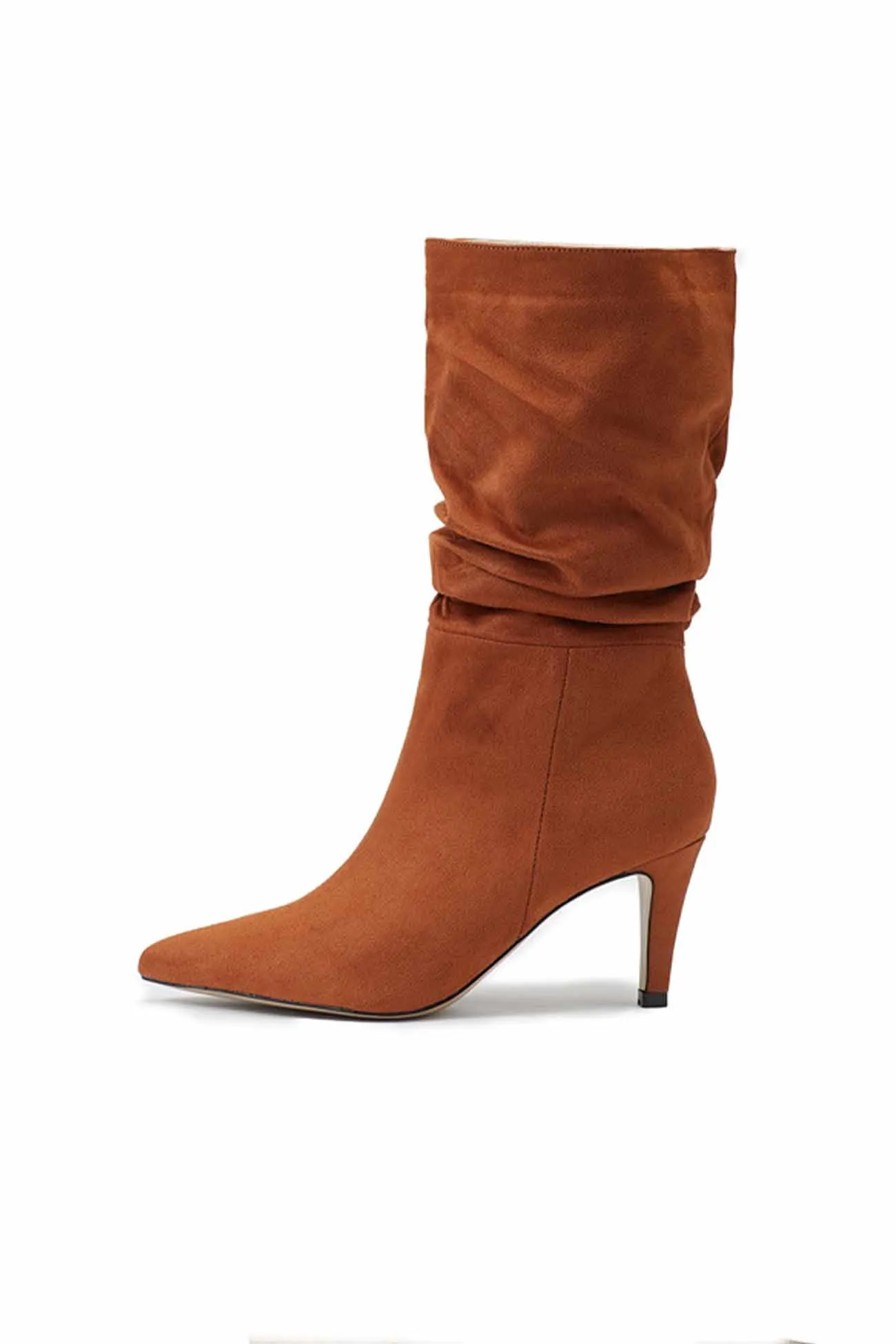 Suede Pointed Toe Pleated Stiletto Heels Ankle Boots