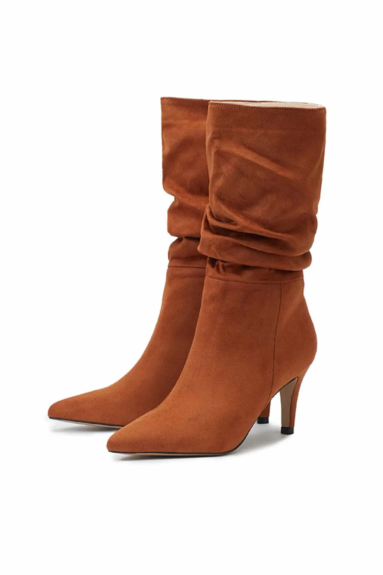 Suede Pointed Toe Pleated Stiletto Heels Ankle Boots