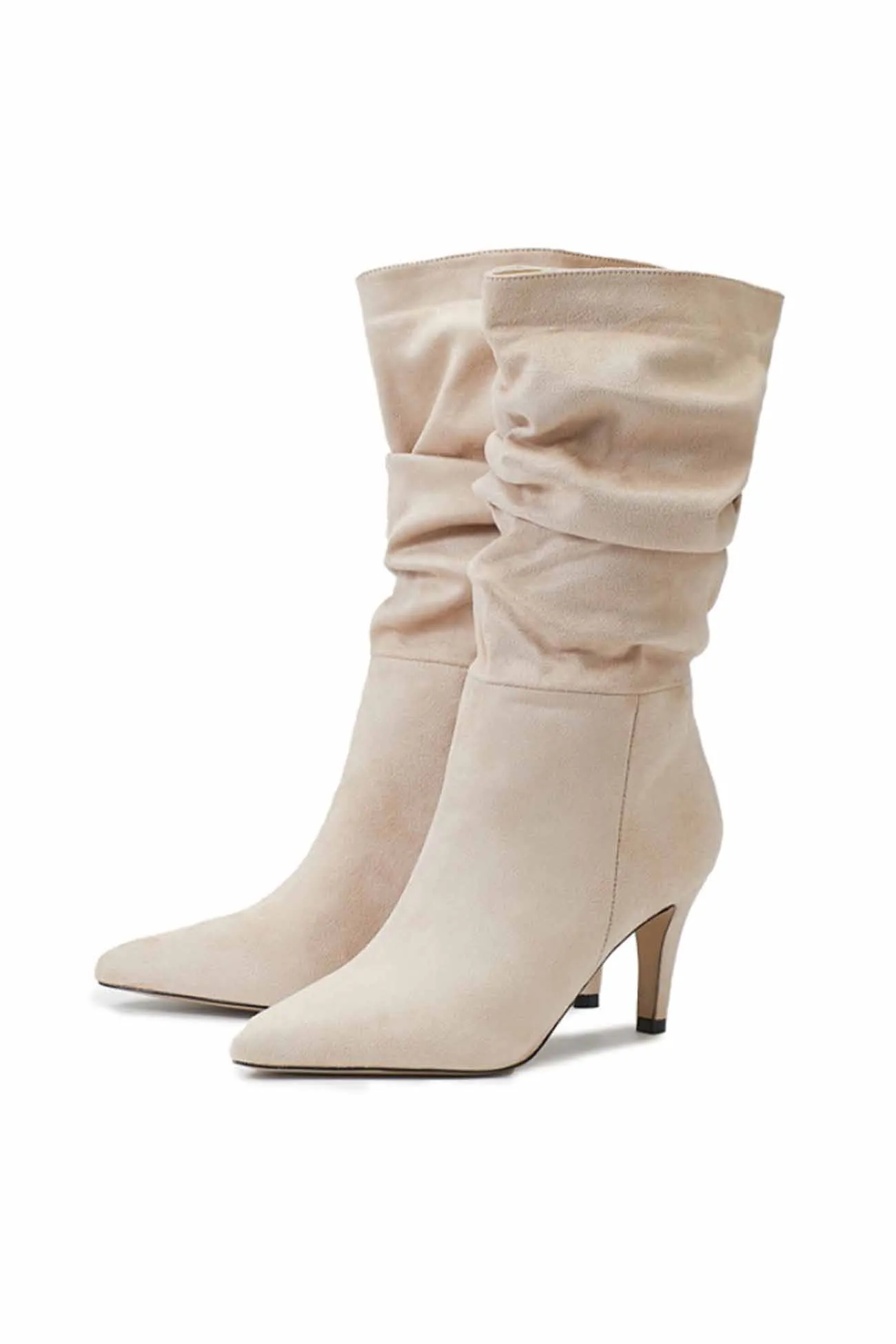 Suede Pointed Toe Pleated Stiletto Heels Ankle Boots