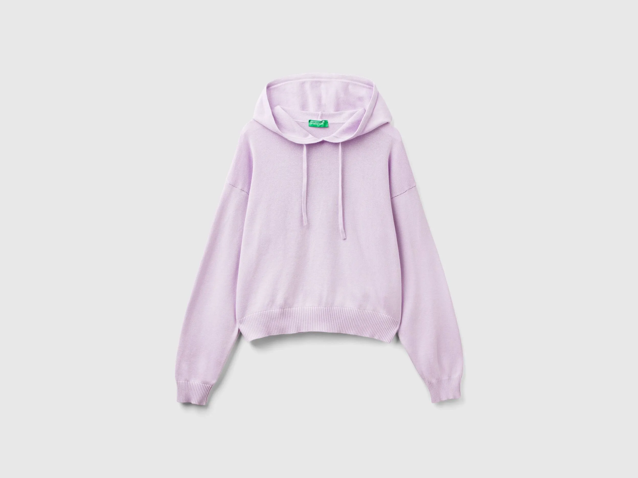 Sweater with hood and drawstring - Lilac | Benetton