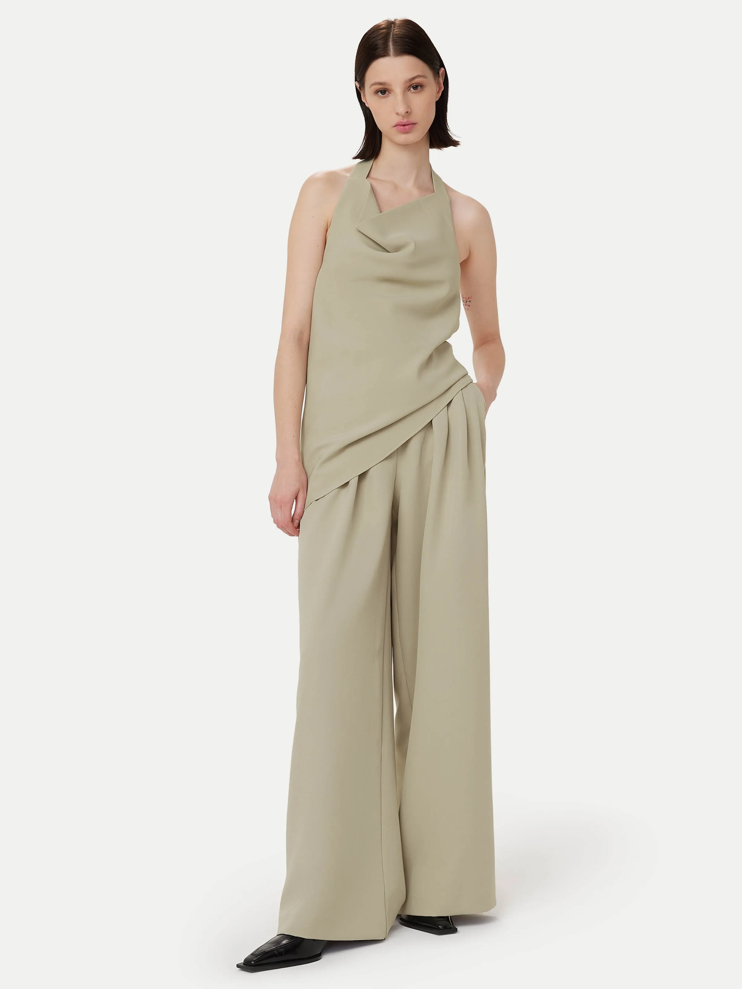 The Carmen Ultra-Wide Pant  in Light Greige