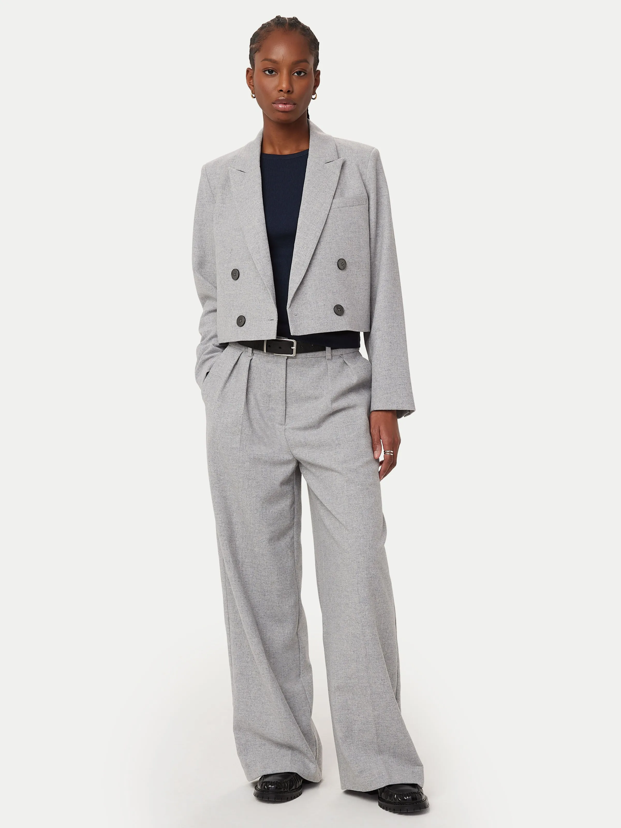 The Emma Recycled Wool Wide Leg Pant in Light Grey