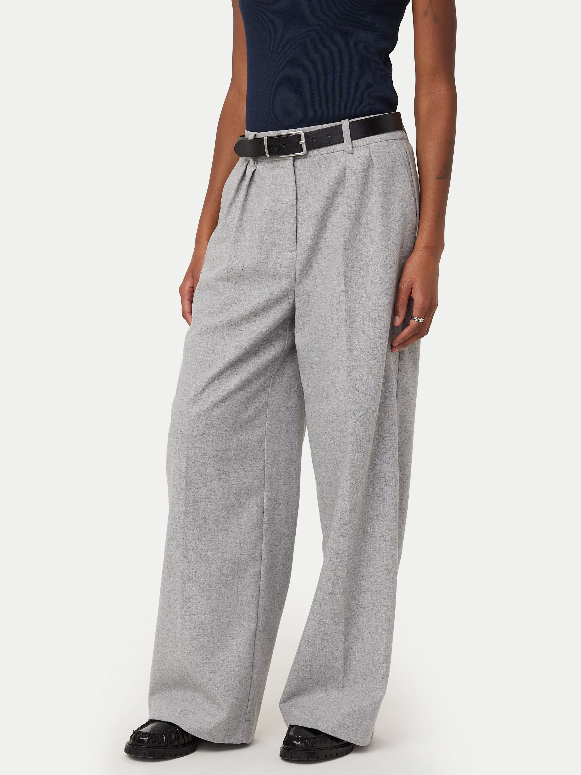 The Emma Recycled Wool Wide Leg Pant in Light Grey