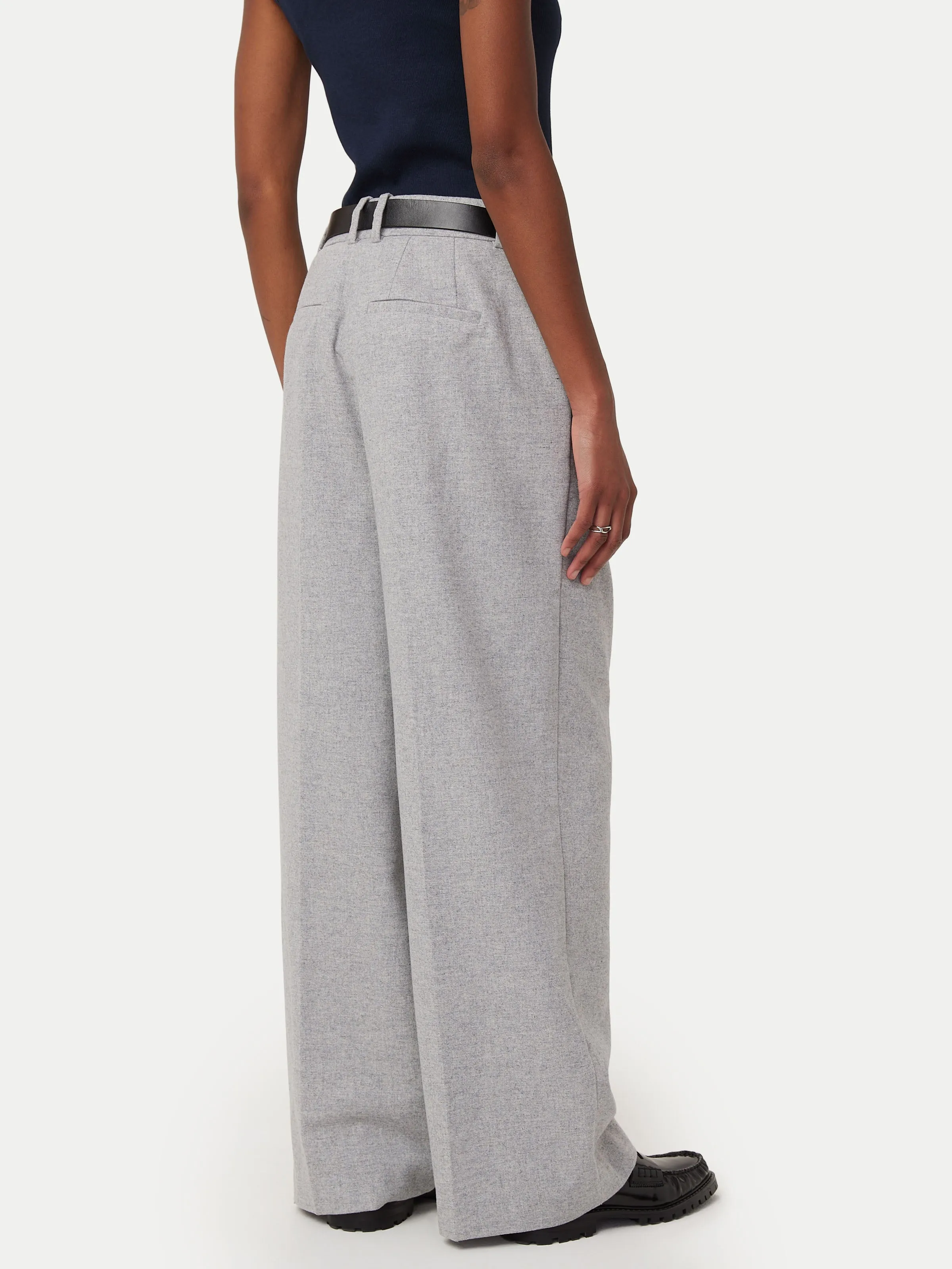 The Emma Recycled Wool Wide Leg Pant in Light Grey