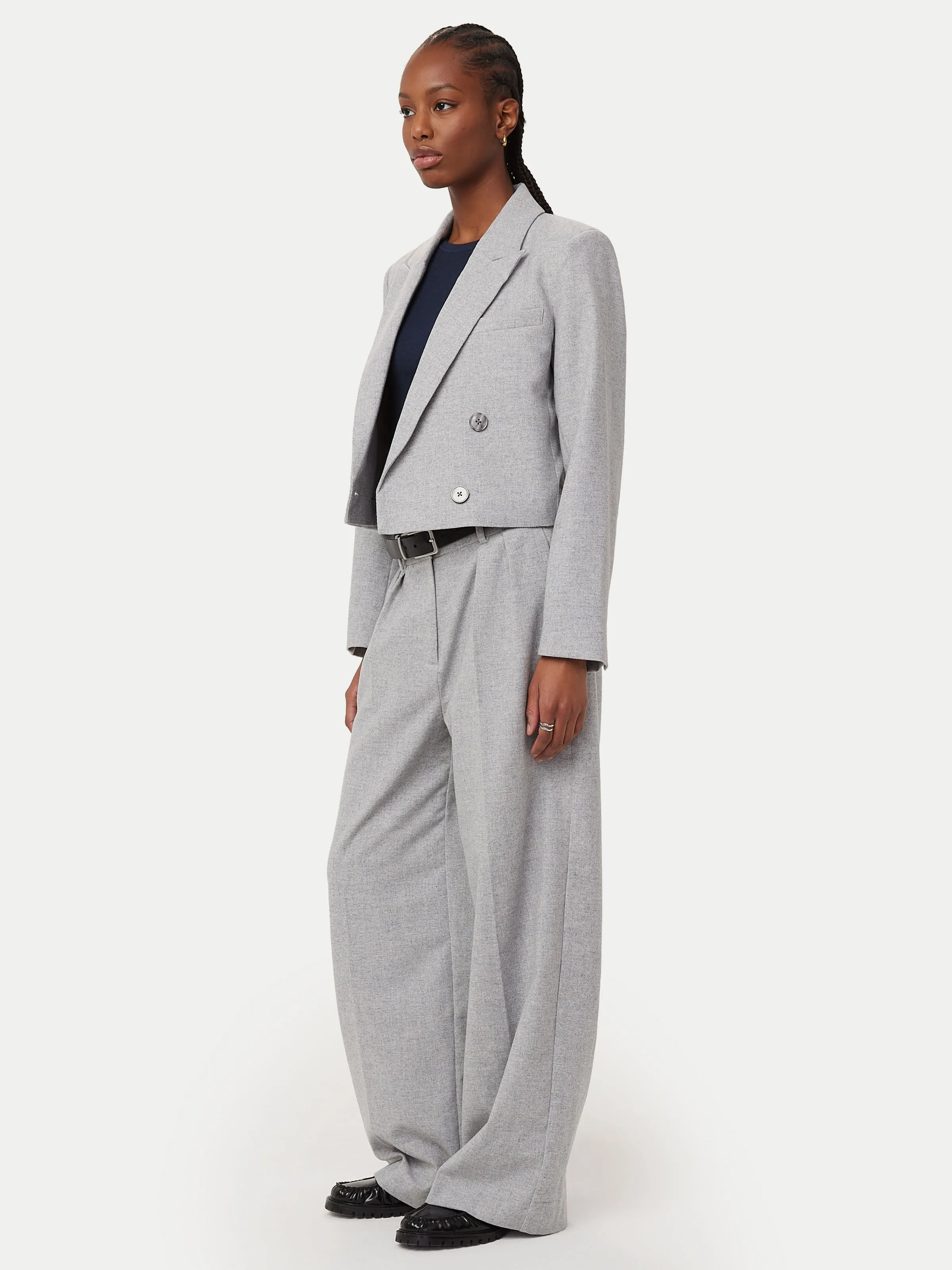 The Emma Recycled Wool Wide Leg Pant in Light Grey