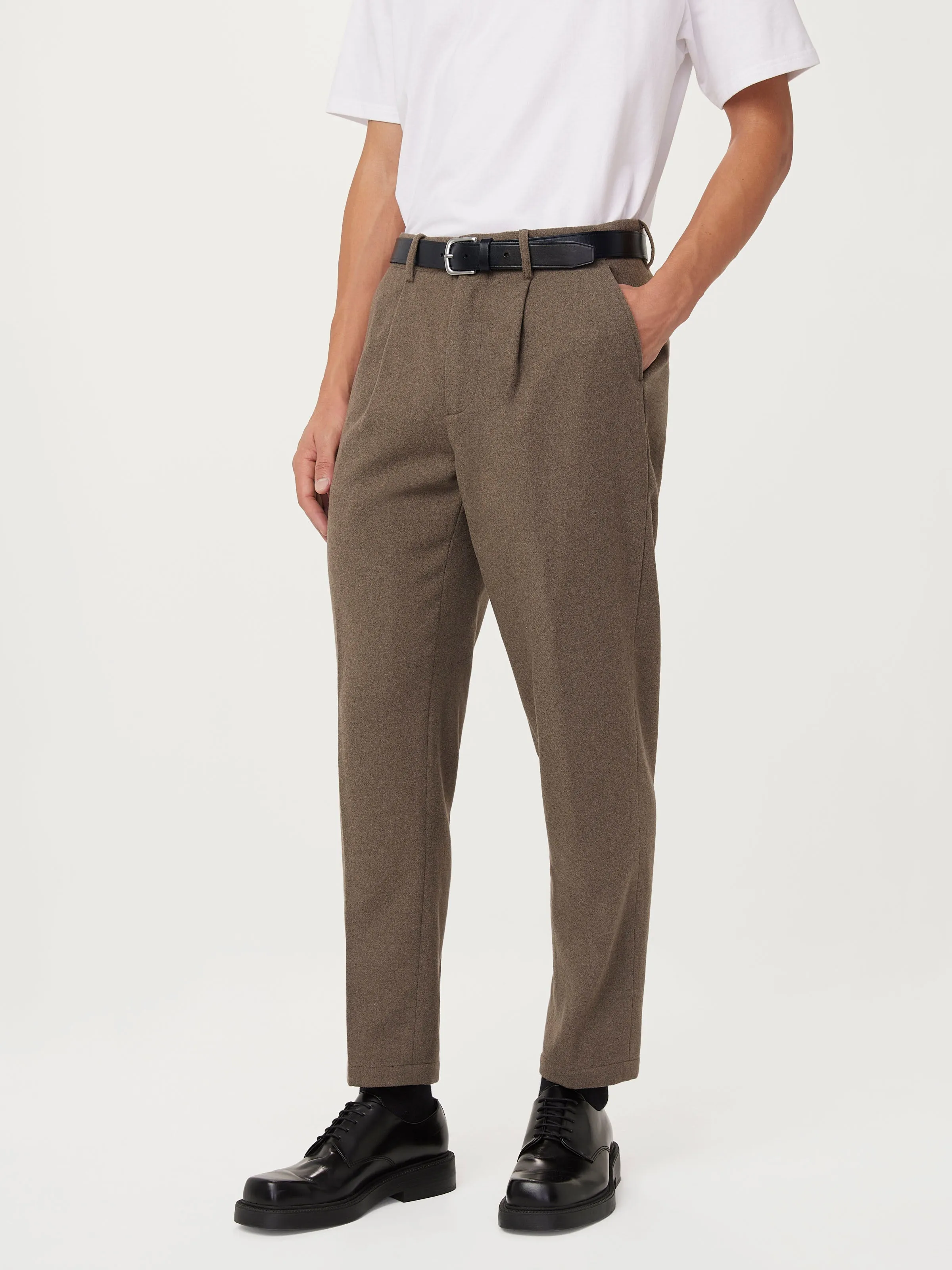 The Jamie Wool Pleated Pant in Brown