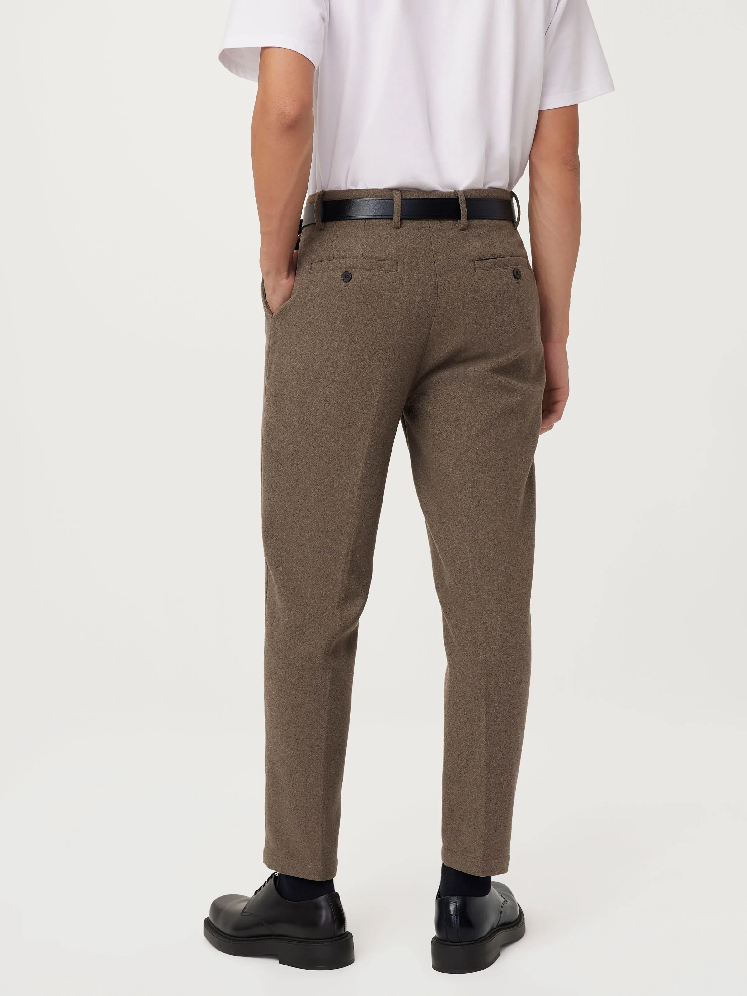 The Jamie Wool Pleated Pant in Brown