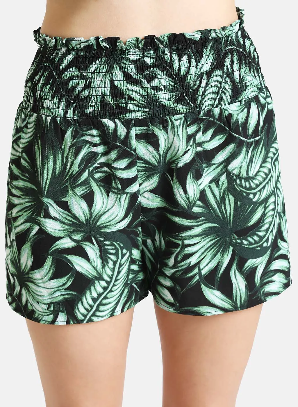 Tropical Print Shorts With Smocking