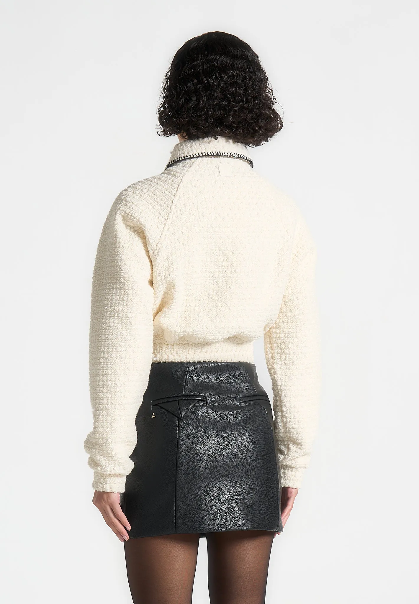 Tweed Whip Stitch Varsity Jacket - Cream