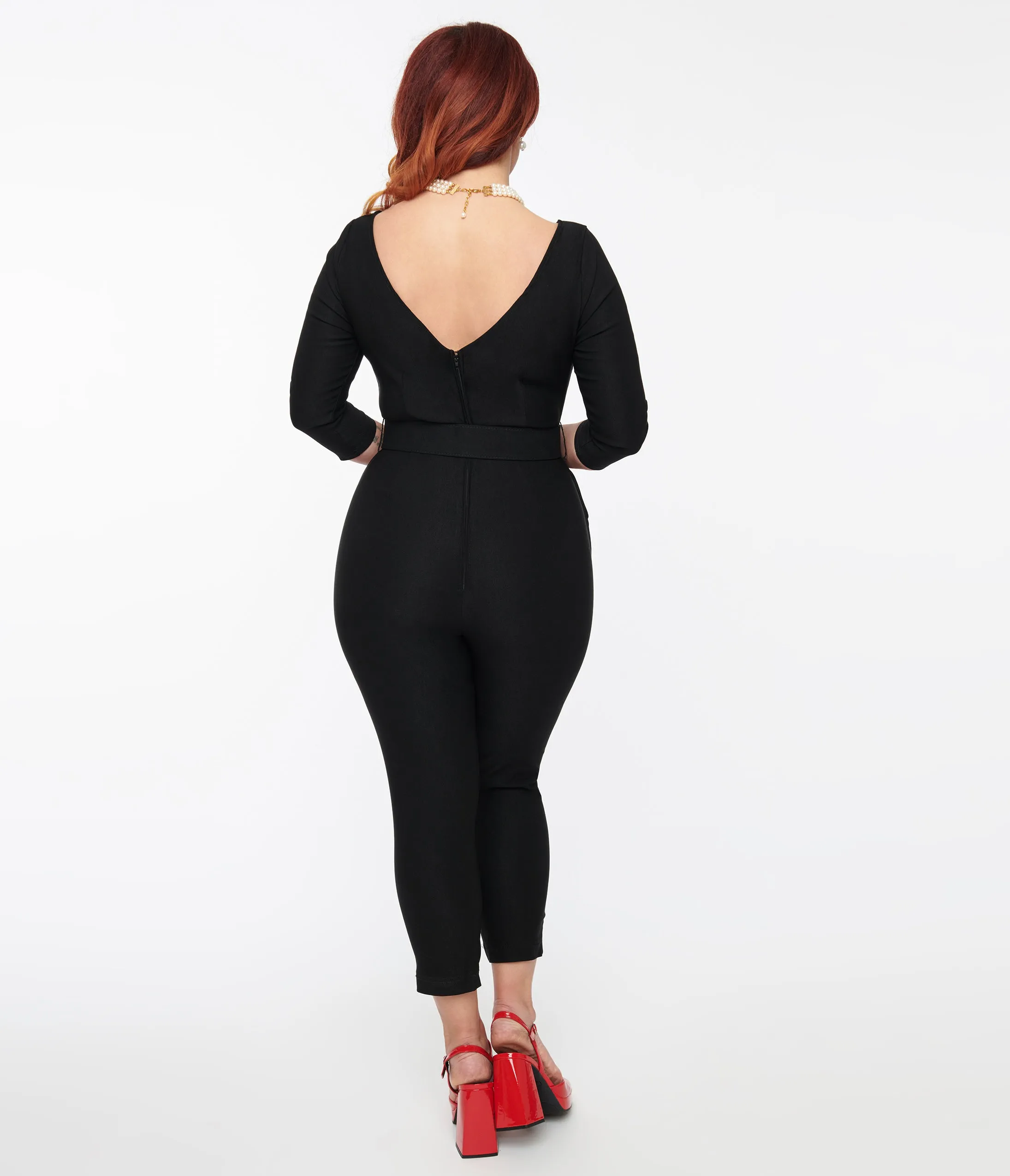 Unique Vintage 1950s Black Fitted Capri Jumpsuit