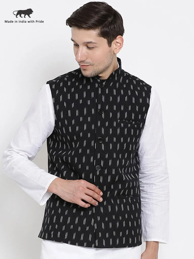 VASTRAMAY Men's Black Cotton Ethnic Jacket