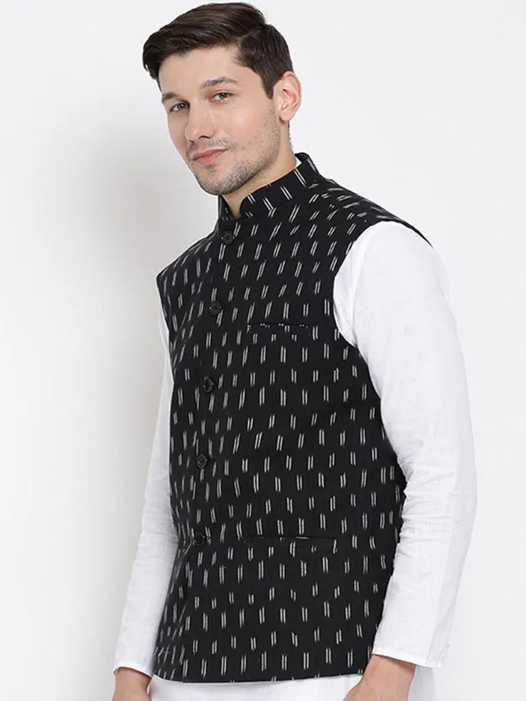 VASTRAMAY Men's Black Cotton Ethnic Jacket