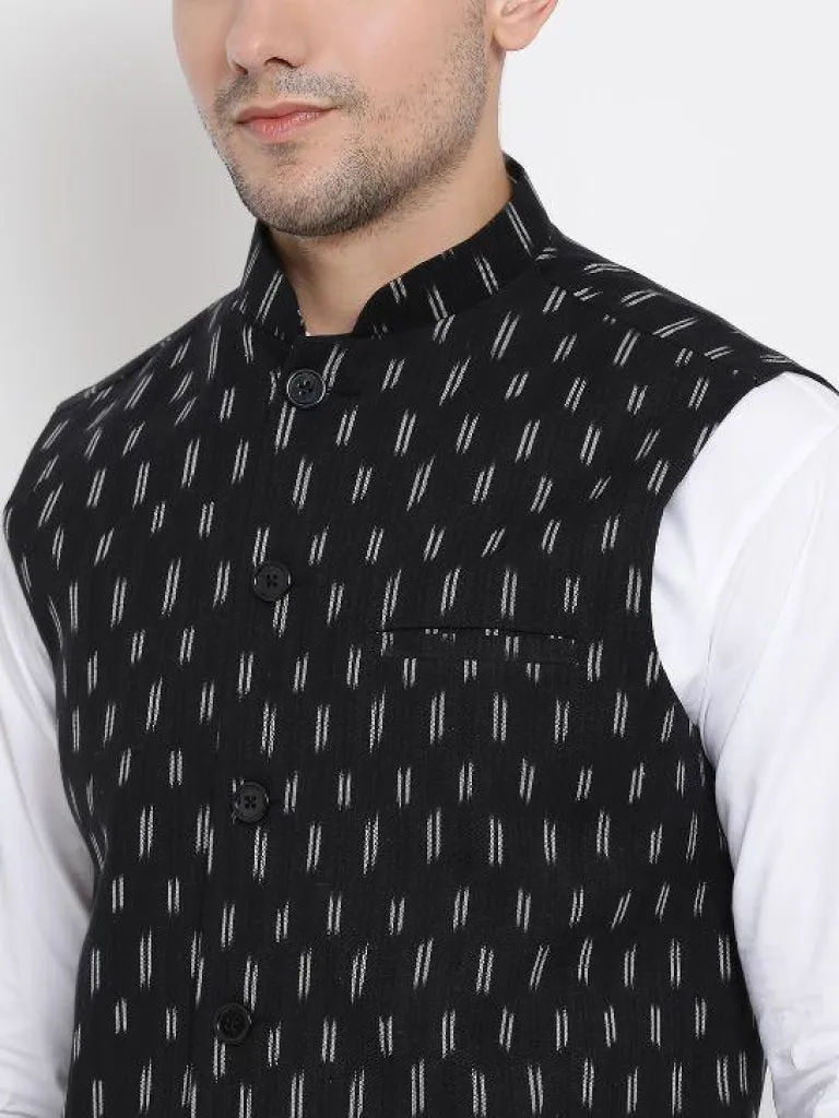 VASTRAMAY Men's Black Cotton Ethnic Jacket