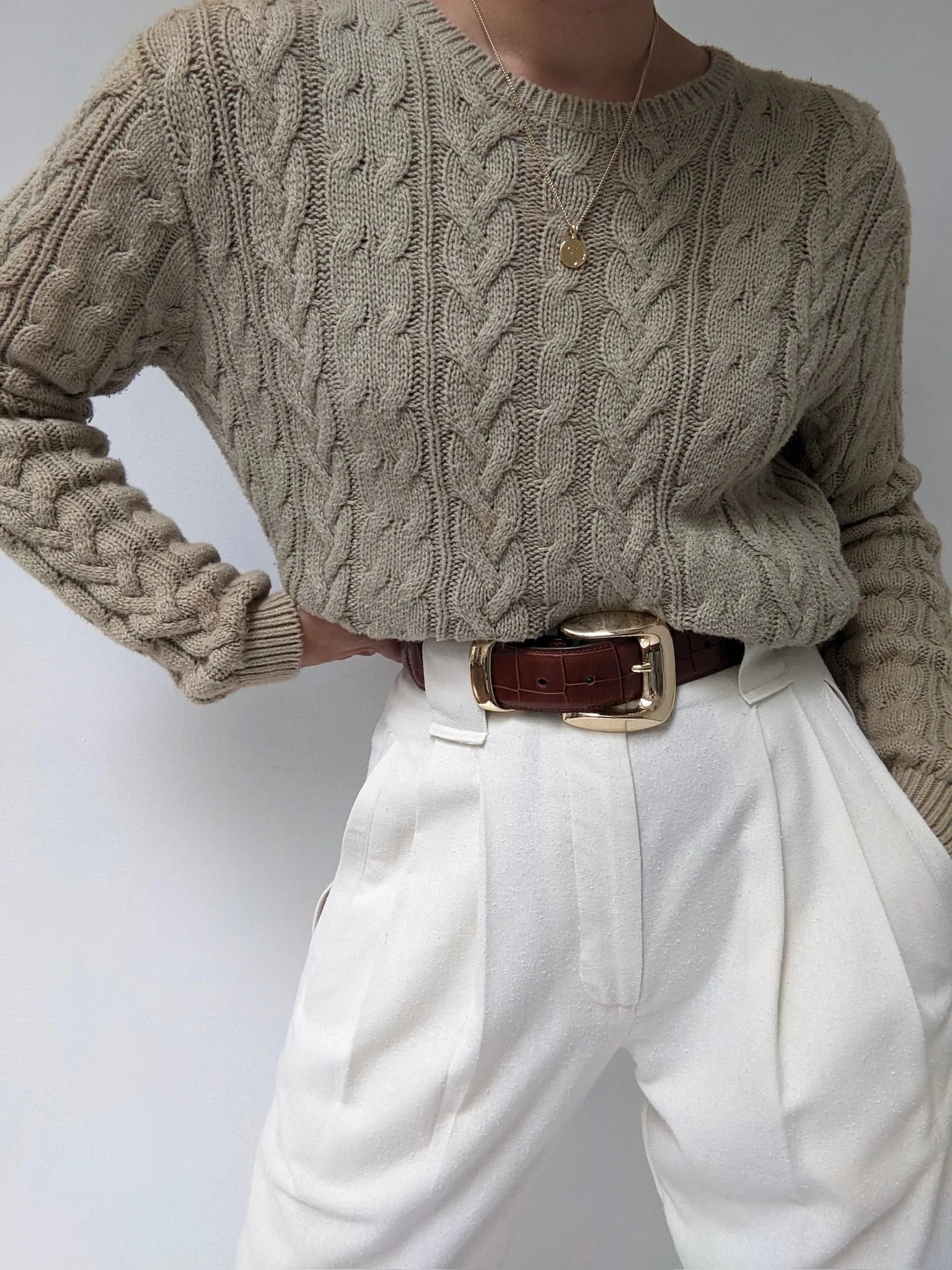 Vintage Latte Cable Knit Sweater