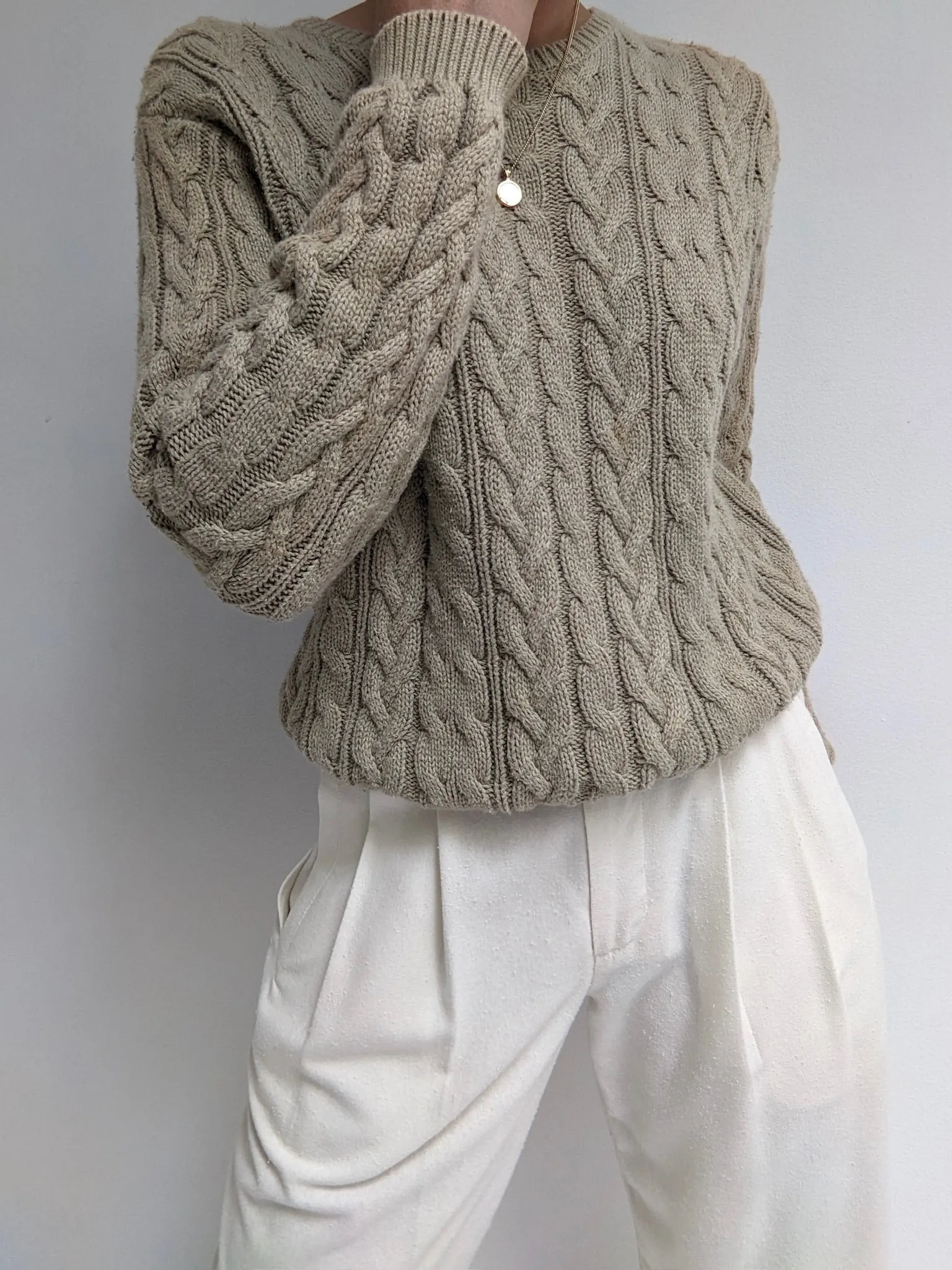 Vintage Latte Cable Knit Sweater