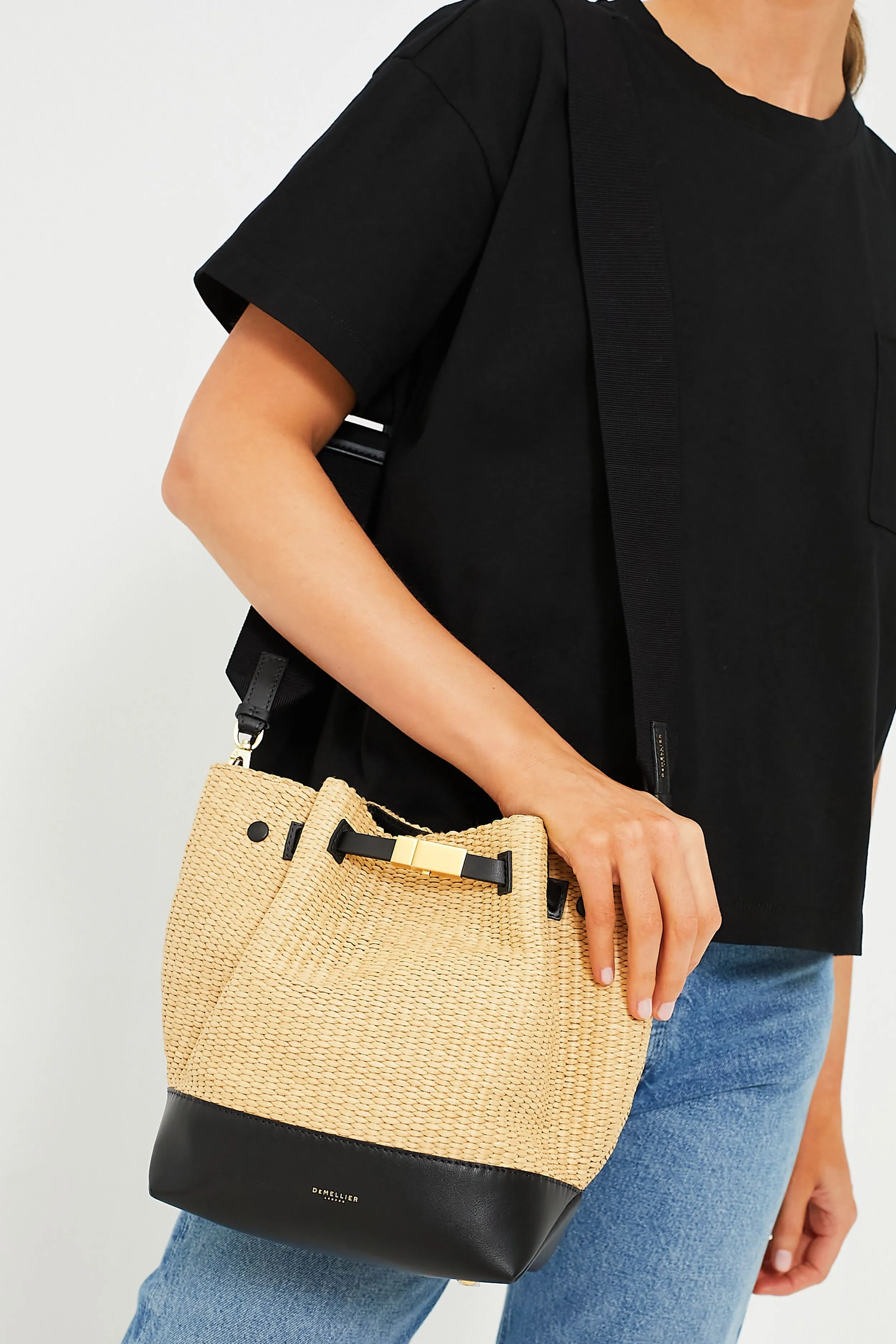 Warm Raffia and Black New York Bucket Bag