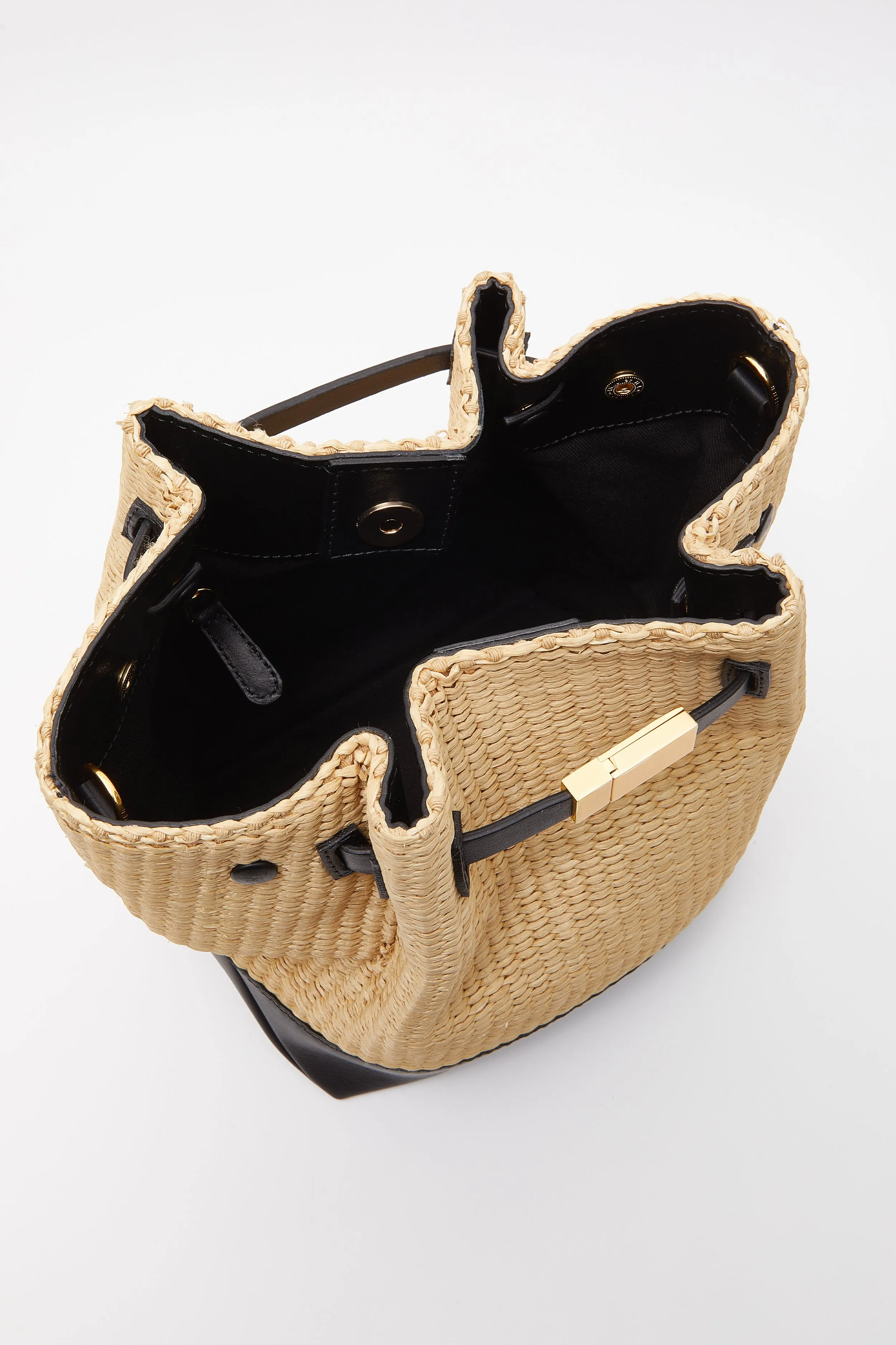 Warm Raffia and Black New York Bucket Bag