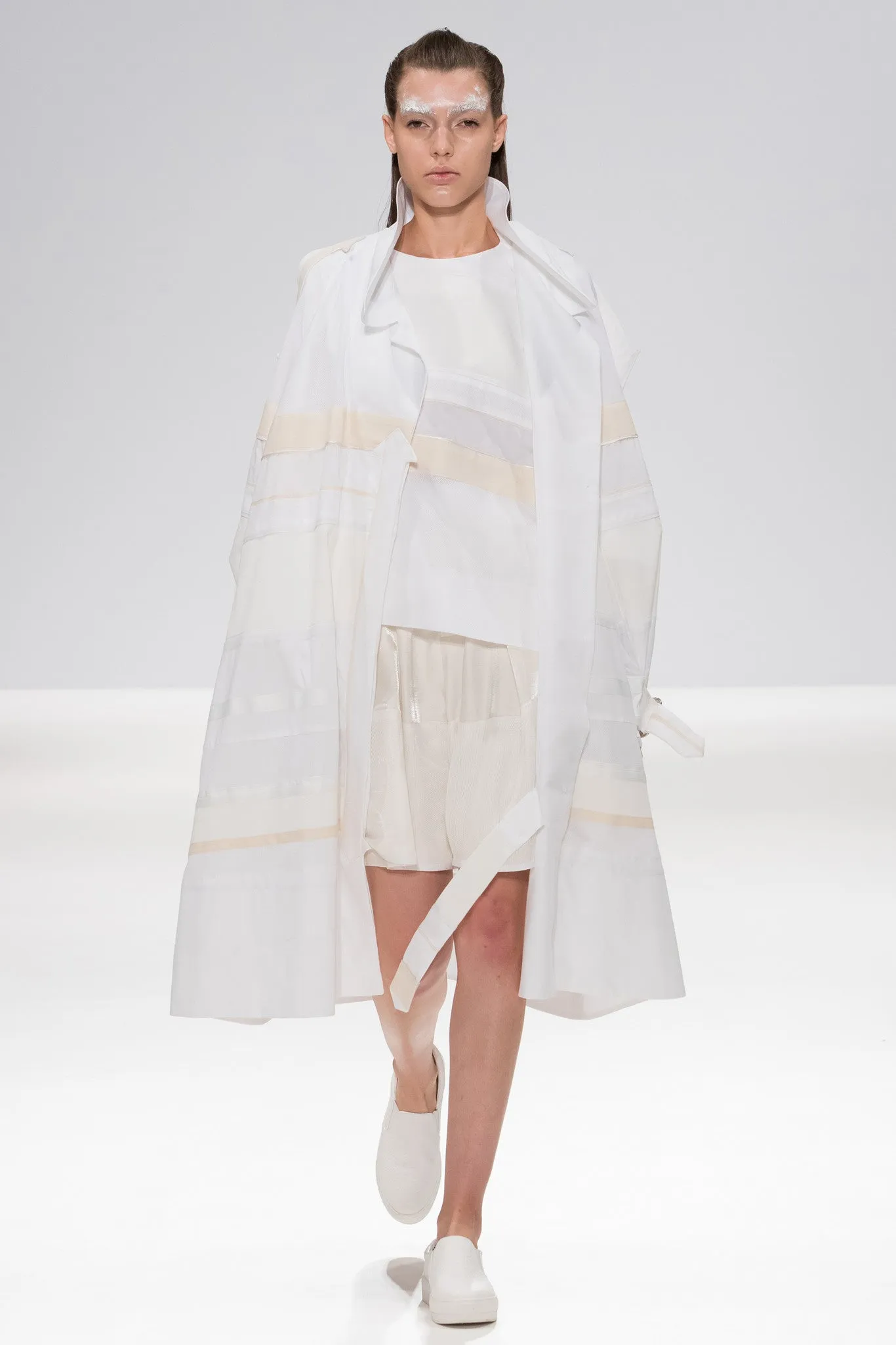 White and Cream Mixed Textile Morrison Trench Coat