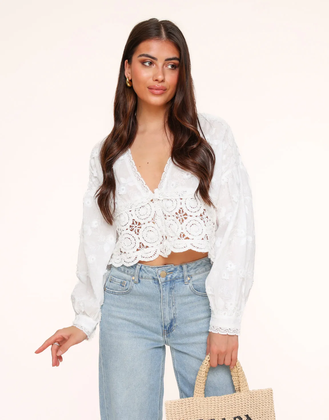 Witte V-hals Details - Blouse