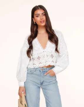 Witte V-hals Details - Blouse