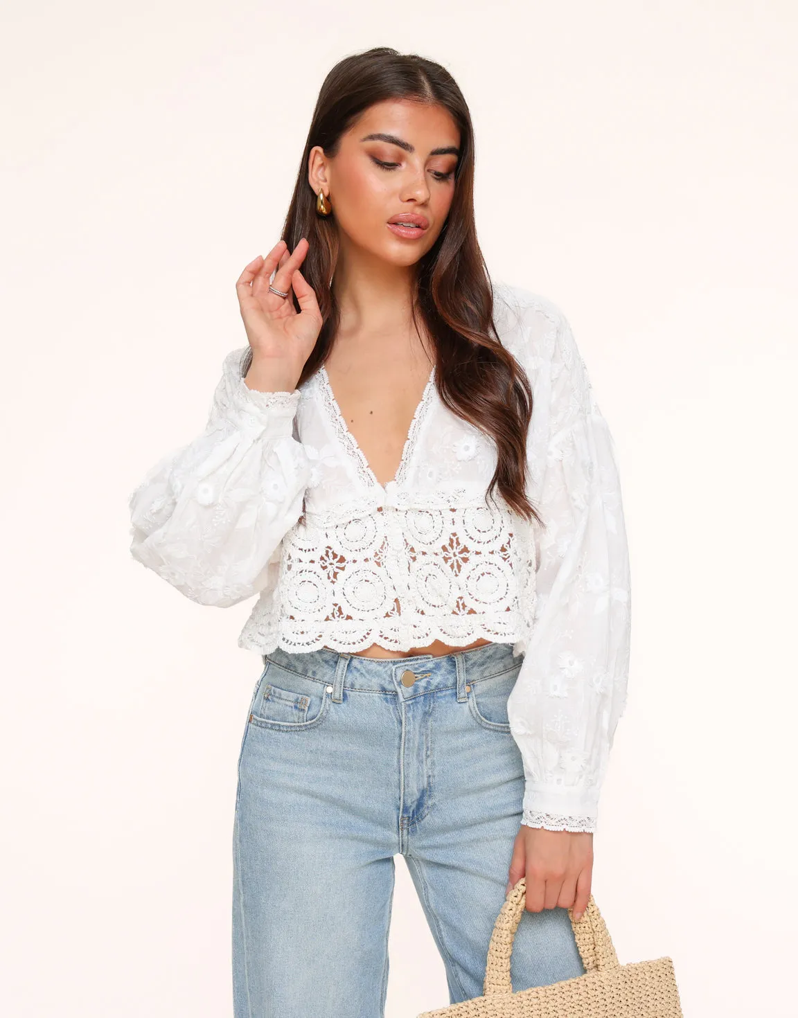 Witte V-hals Details - Blouse