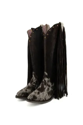 Women’s Midi Semi Oval Cowhide Fringe Cowgirl Boot Size 8 Box N4