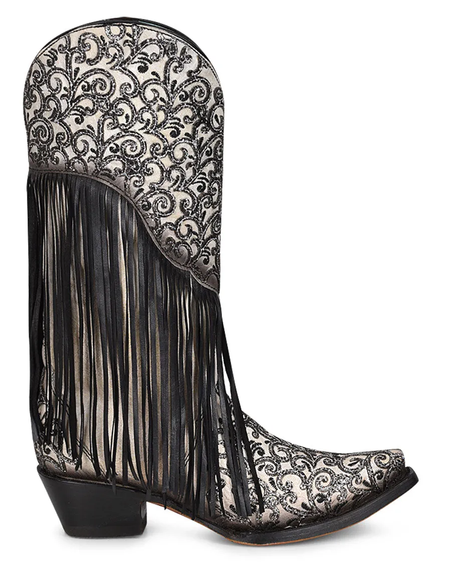 Women's Overlay Embroidery & Fringe Western Boots