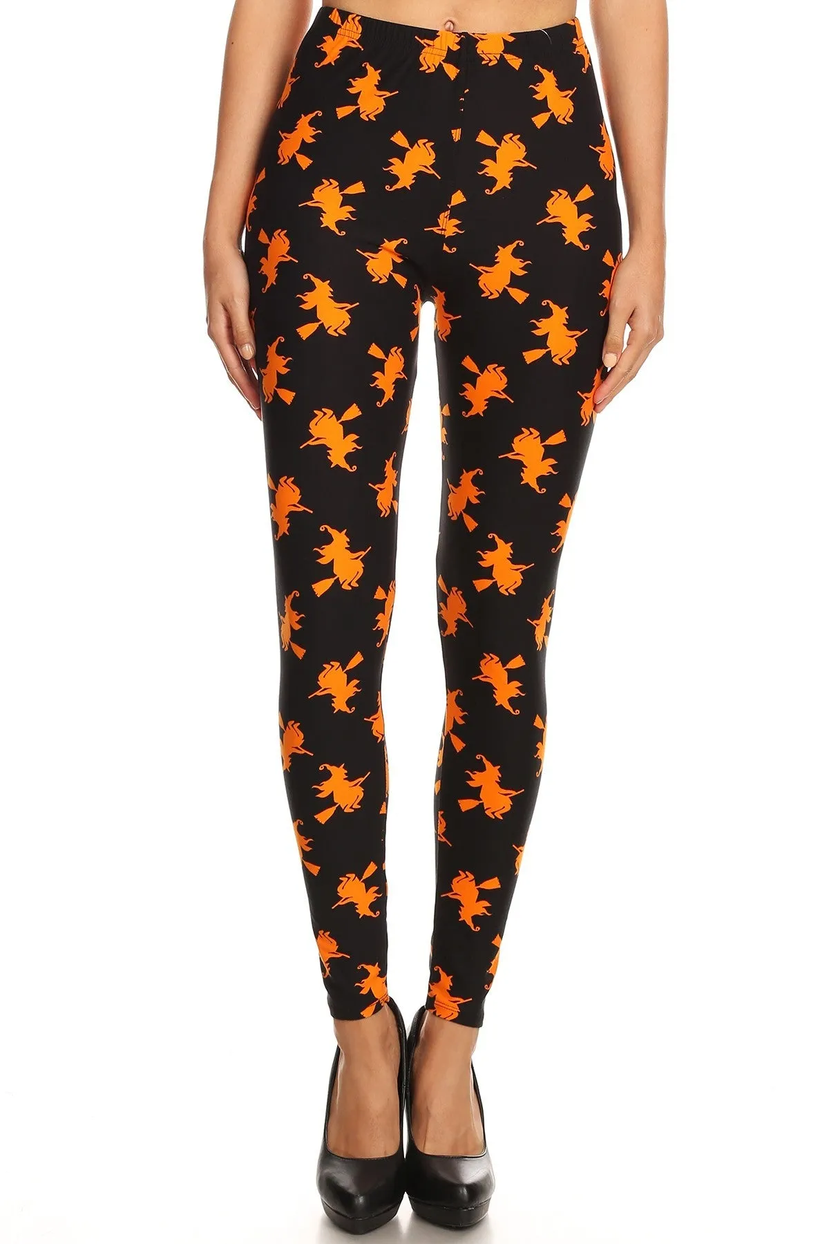 Women's Plus Halloween Witch Pattern Printed Leggings