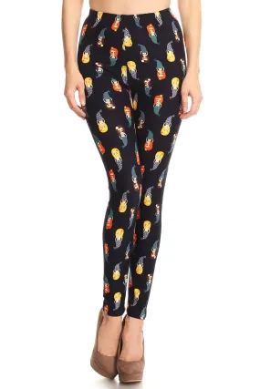 Women's Plus Little Mermaid Pattern Printed Leggings - Blue Yellow