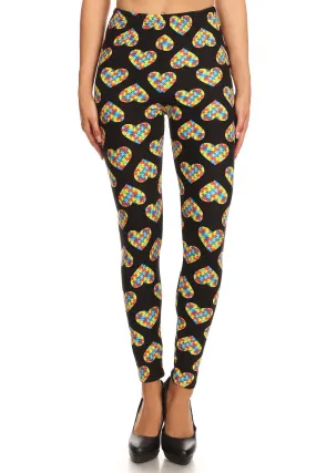 Women's Regular Heart Autism Jigsaw Puzzles Pattern Printed Leggings