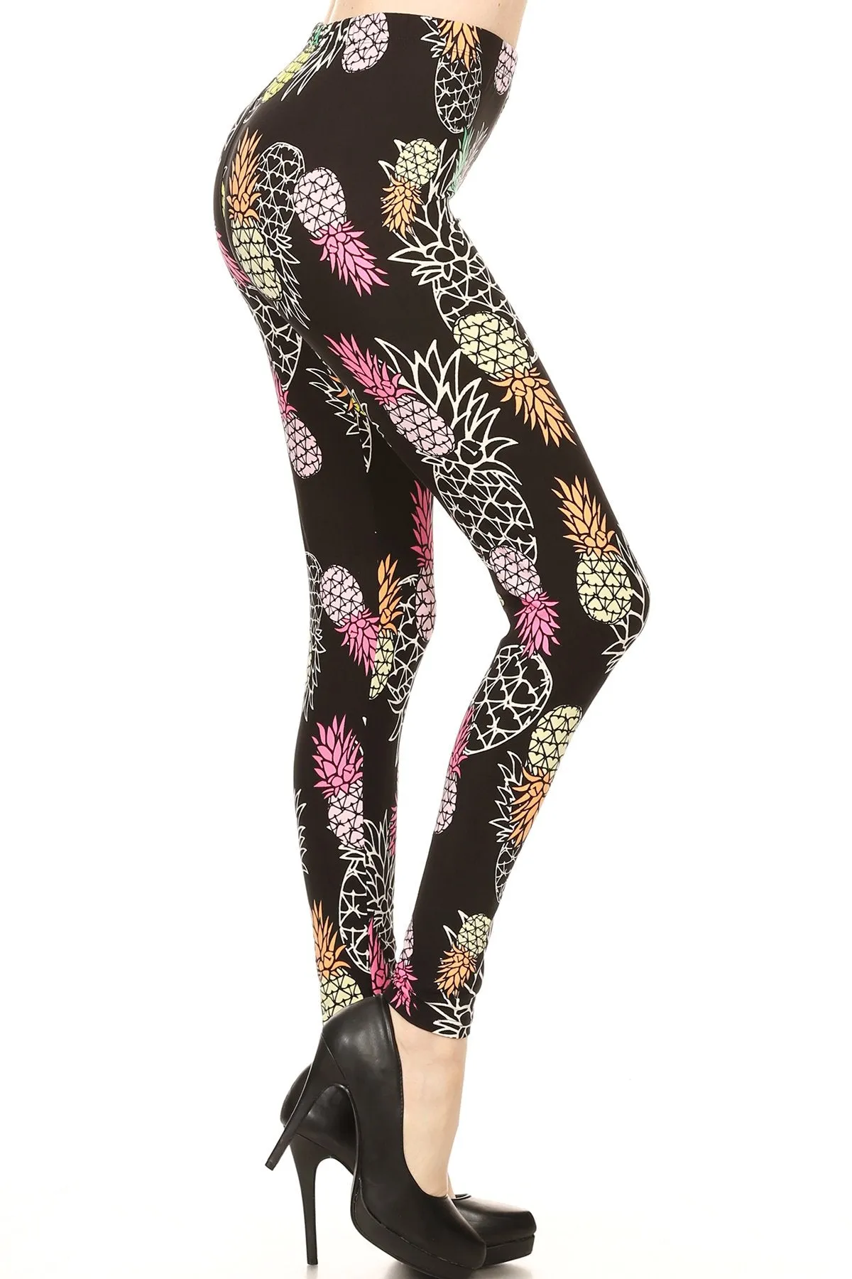 Women's Regular Outlined Pineapple Pattern Printed Leggings