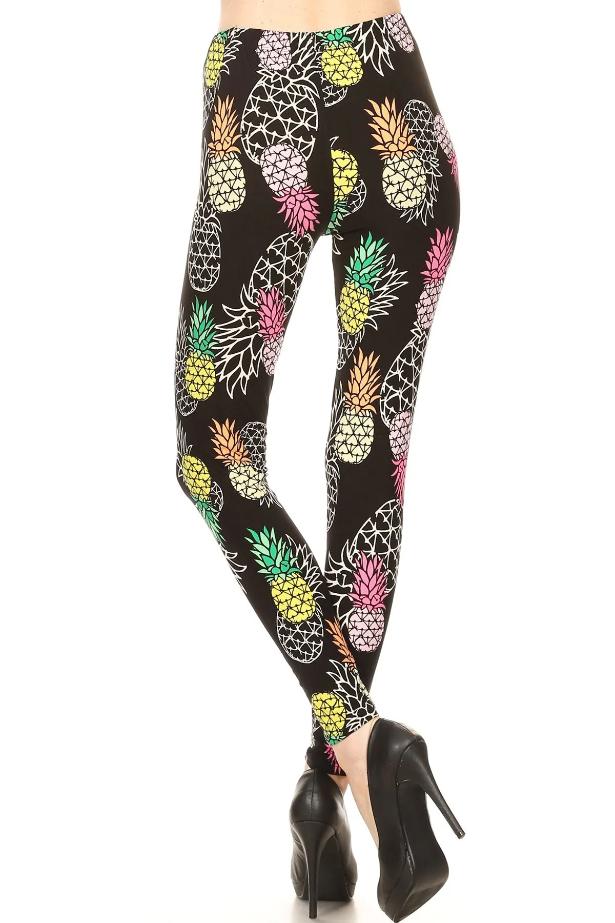 Women's Regular Outlined Pineapple Pattern Printed Leggings