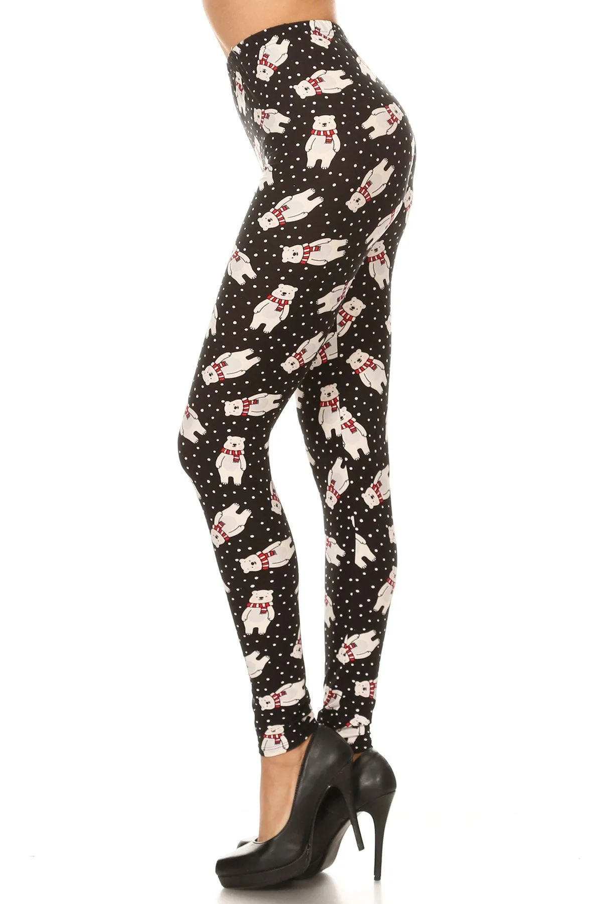 Women's Regular Polar Bear Snow Pattern Printed Leggings