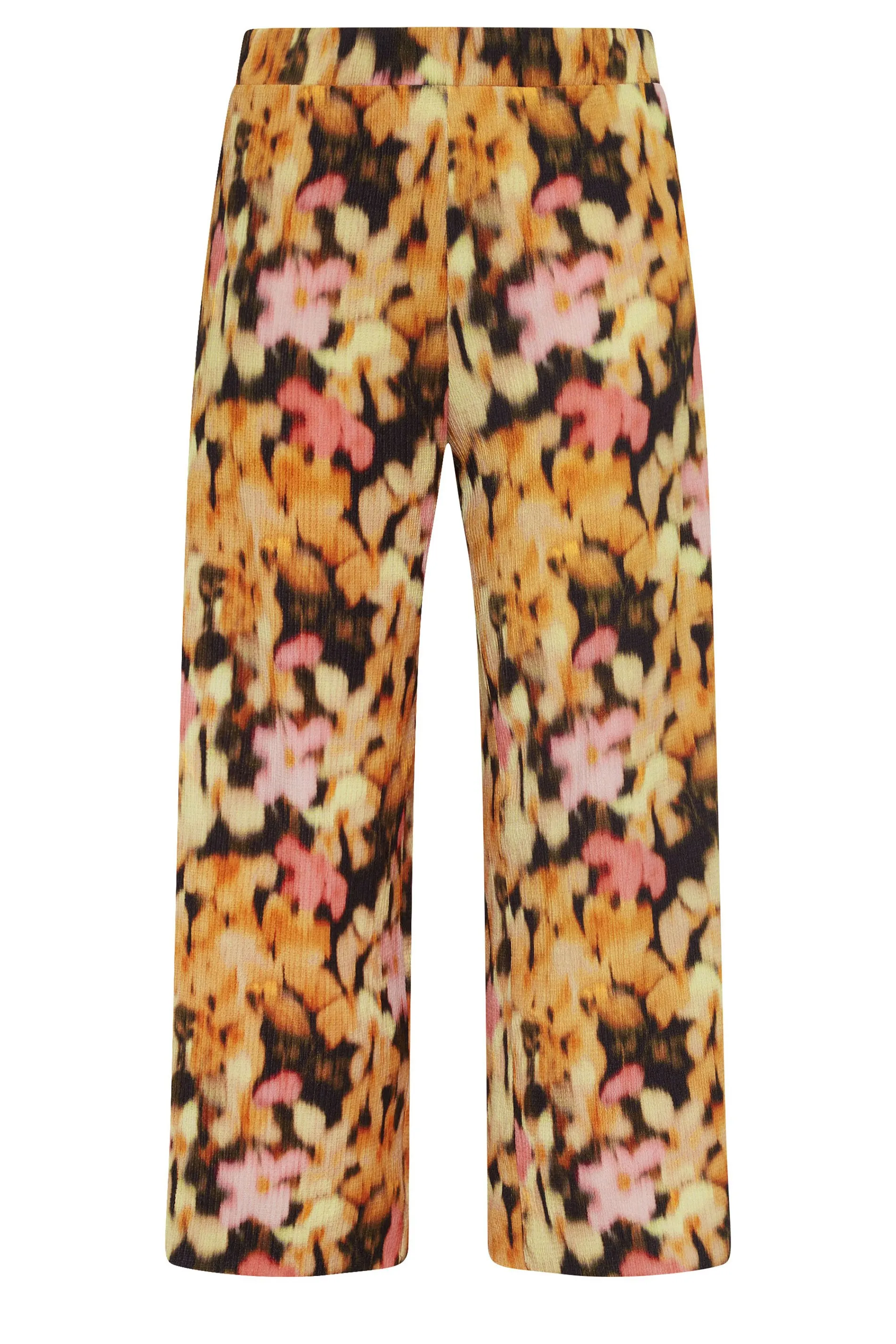 YOURS Curve Orange Floral Print Textured Wide Leg Trousers